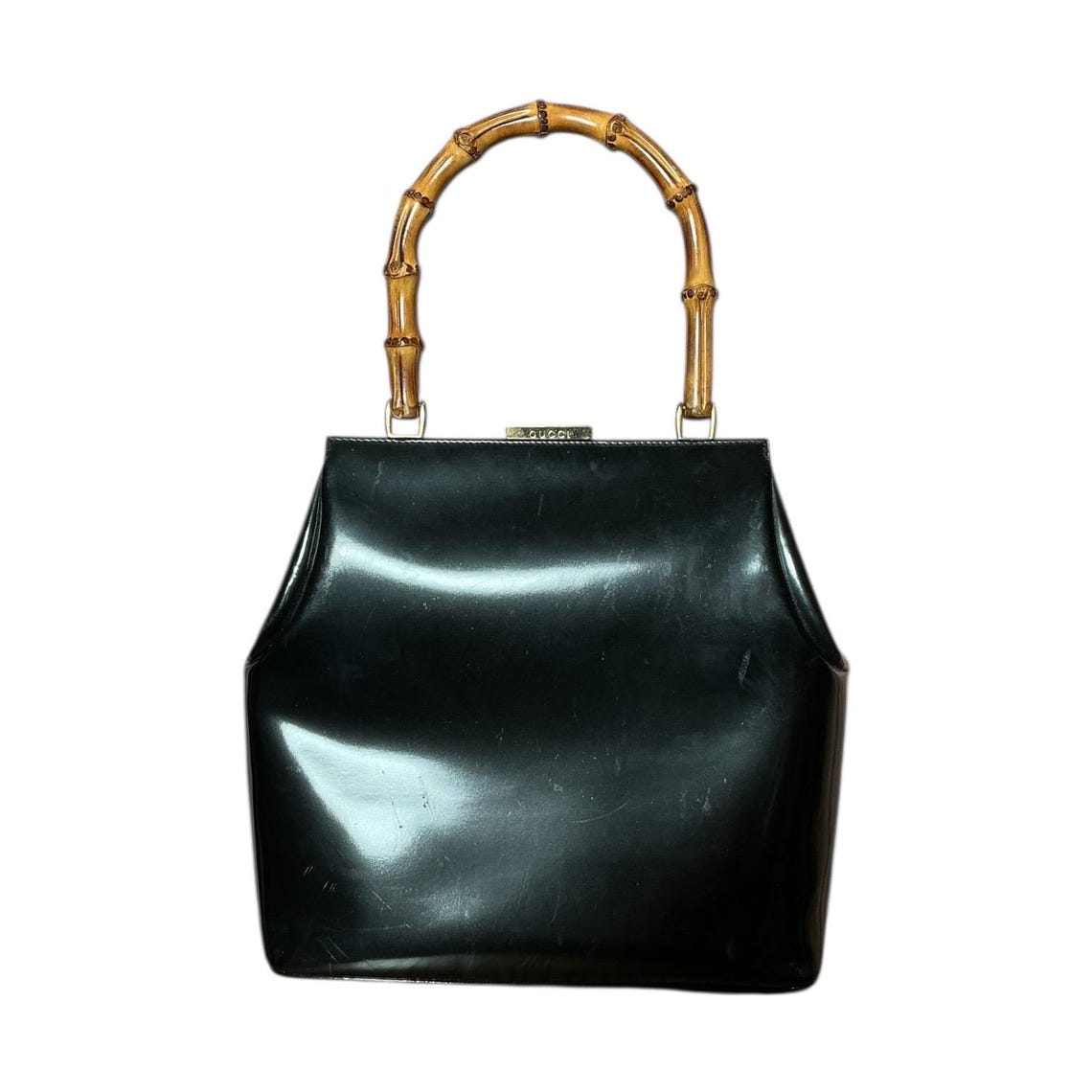 Vintage 90s Y2K Gucci Leather Bamboo Handle Frame Retro Handbag, photo 1 of 5