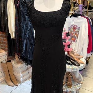 Vintage Y2K Black Beaded Silk Party Dress