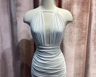 Vintage 1990’s Omo Narma Kamali mesh halter one piece bodycon mini swimsuit