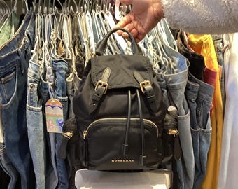 バッグ Burberry grunge gimmick bag y2k black Y2K Burberry Nylon Mini Backpack Rucksack Handbag- Black