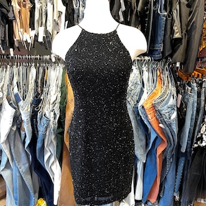 Vintage 80’s silk beaded sequin mini dress