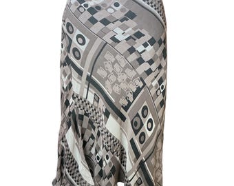 Vintage Y2k 100% Silk Geometric Abstract Mesh Slip Skirt L