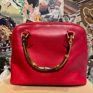 Vintage 90s Gucci Bamboo Handle Leather Handbag