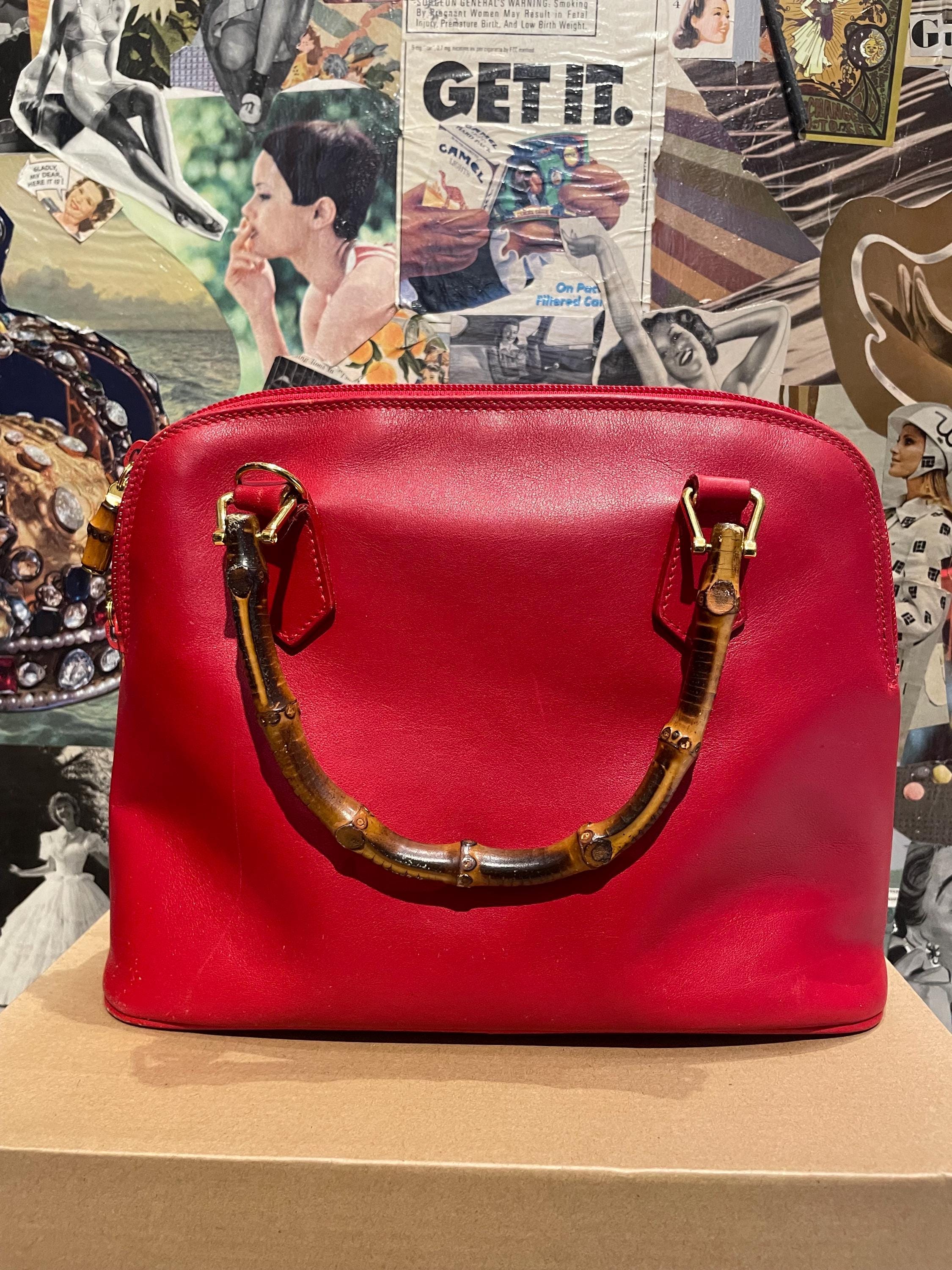 Vintage 90s Gucci Bamboo Handle Leather Handbag - Etsy