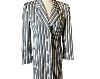 Vintage 90s Oscar De La Renta Striped Tuxedo Blazer Dinner Jacket dress S/M