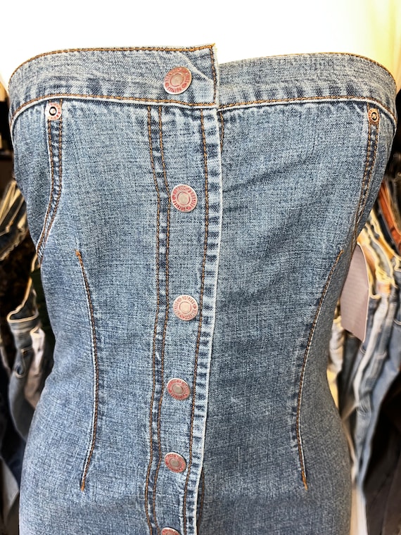 Vintage Y2k Hot Kiss Denim Strapless Mini Tube Dress Xs Small