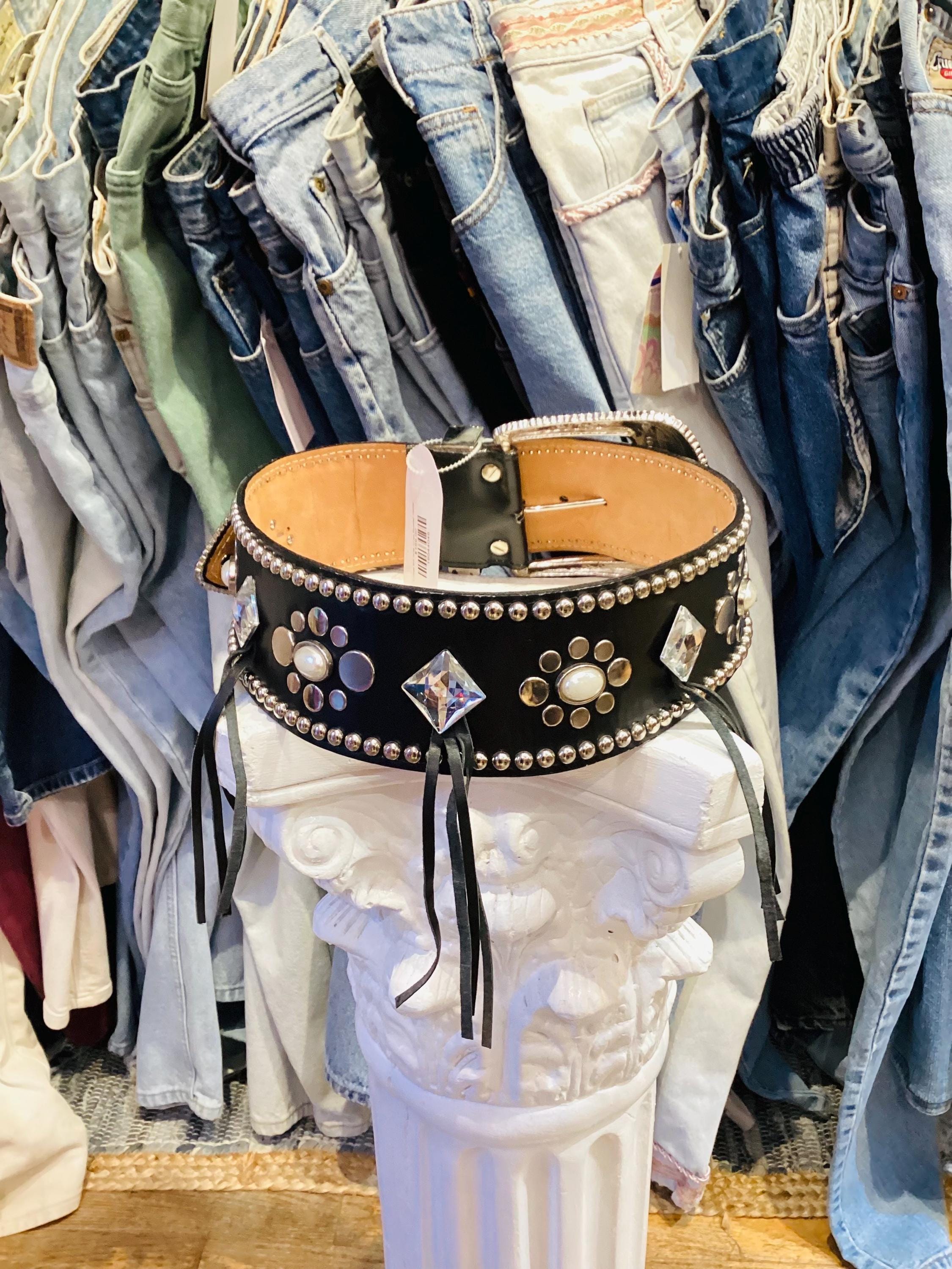 小物 vintage heart denim studs belt Handmade Studded Leather Vintage Style Western Belt Peanuts