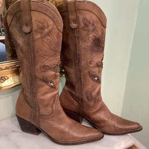 Vintage Leather Brown Tall Western Cowboy Boot Size UK
