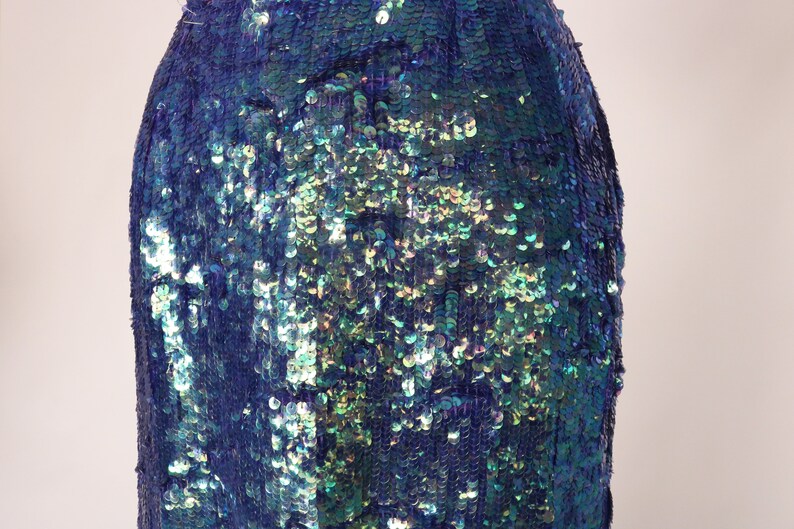 Double Slit Iridescent Party Skirt Vintage Sequin Side Slit Midi Skirt