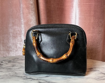Vintage 90s Gucci Bamboo Handle Leather Mini Bag