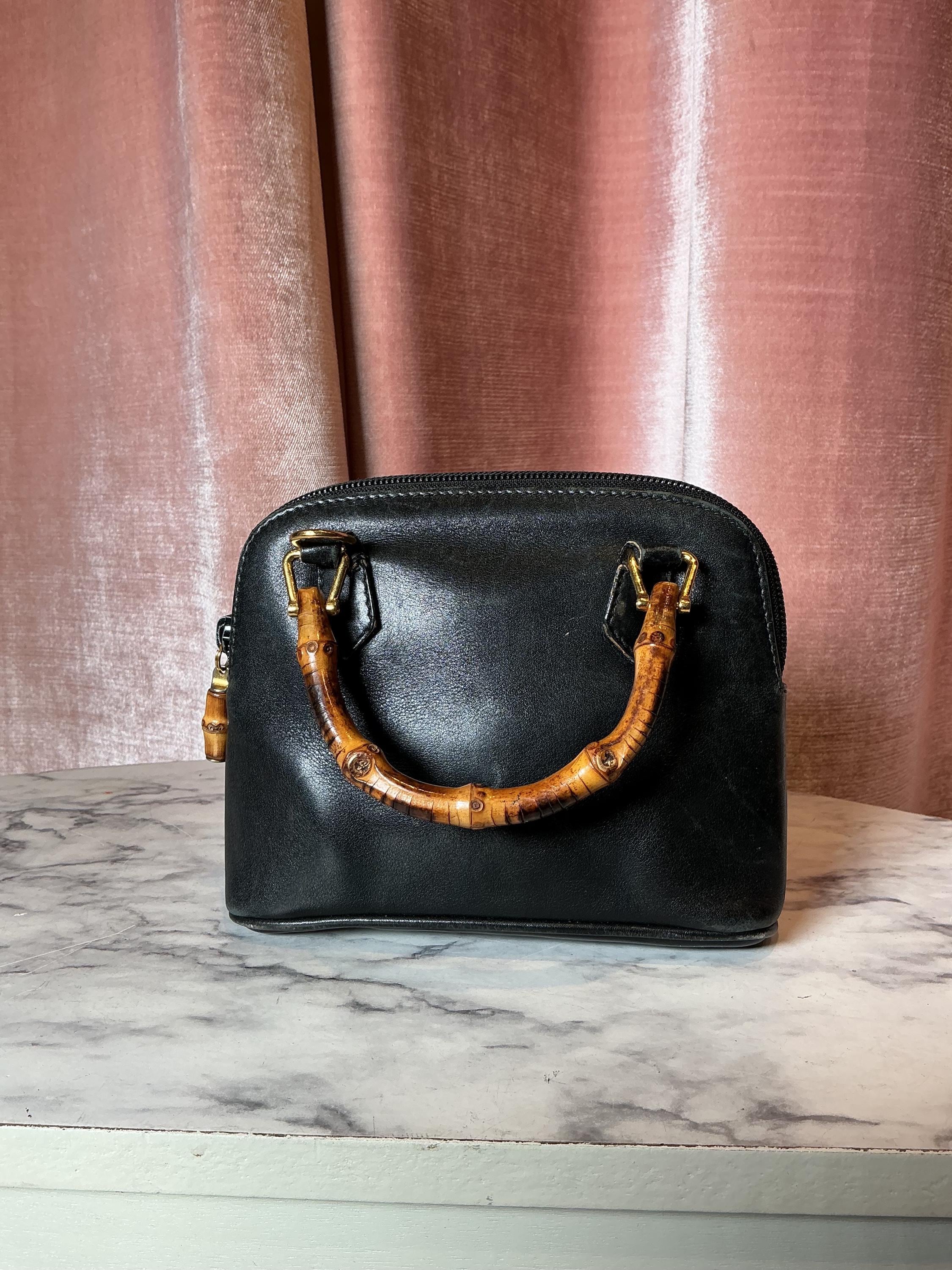 バッグ GUCCI BAMBOO HANDLE LEATHER HAND BAG Vintage 90s Gucci Bamboo Handle Leather Mini Bag - Etsy