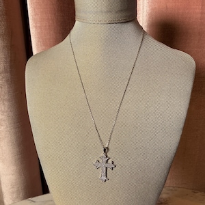 Vintage Y2K 925 Sterling silver Gothic Pave CZ Cross Chain Necklace