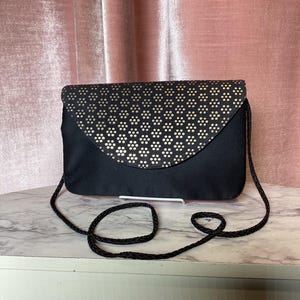 Vintage 1980s Givenchy leather satin metallic design flap crossbody formal bag