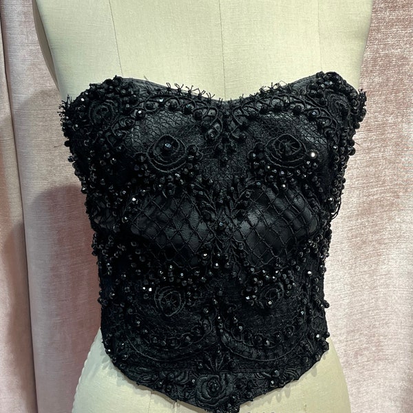 90s beaded leather corset