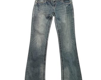 Vintage Y2K Denim z niskim stanem i rozszerzanymi nogawkami