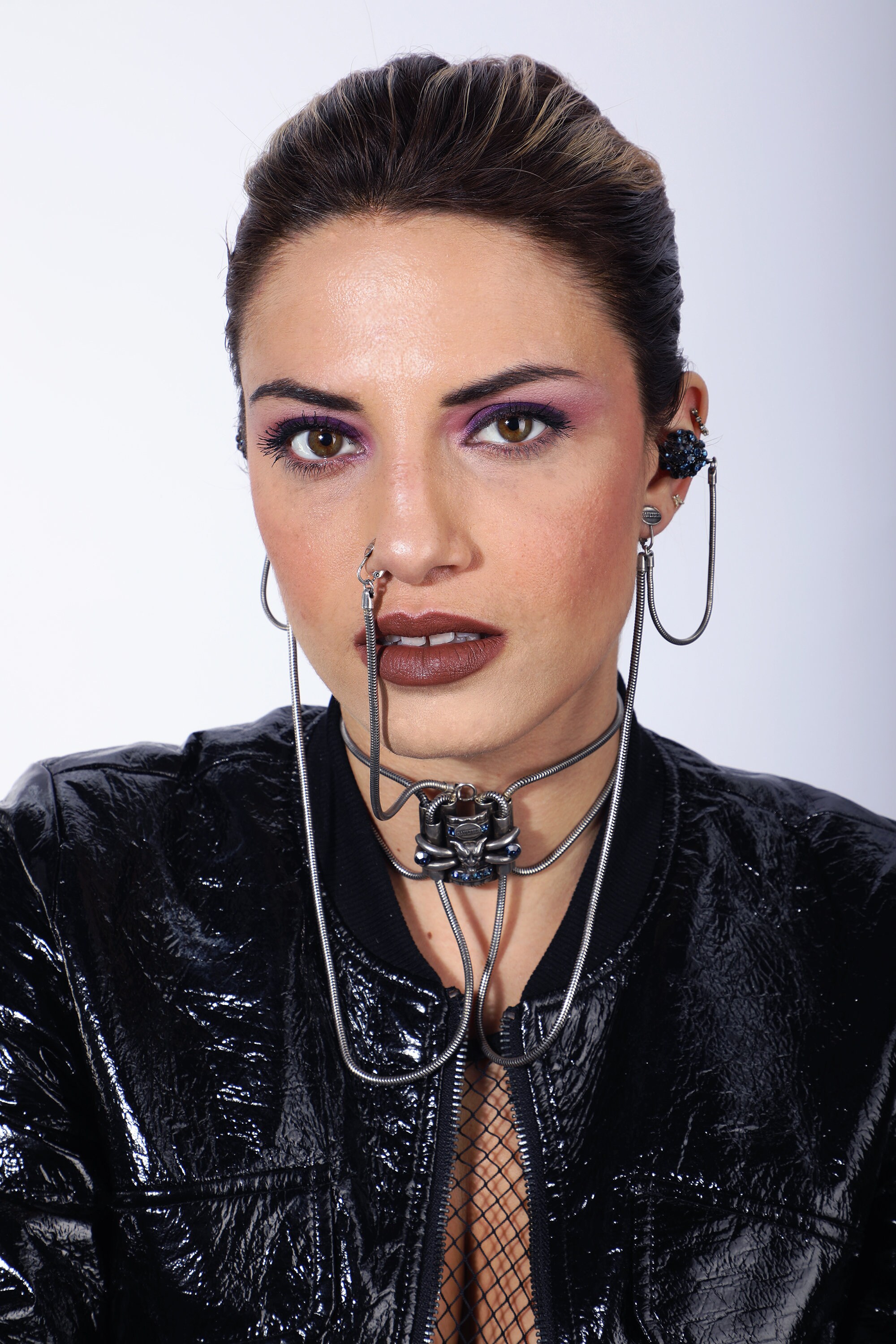 JEAN PAUL GAULTIER 2000s Nose Ring Clip Chain Earrings and Choker 