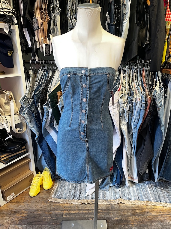 Vintage y2k Hot Kiss denim strapless mini tube dre