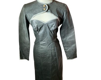 Vintage 1980s Upcycled Christian Dior Lined Leather Shrug Two Piece Set