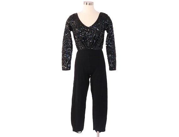 Vintage DONNA KARAN Black SEQUIN Knit Stirrup Jump