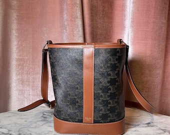Celine Macadam Triomphe Bucket Leather Crossbody Messenger Bag - Etsy