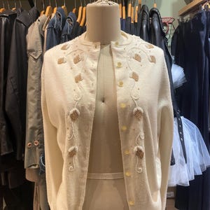 Vintage Cream Beaded Cardigan