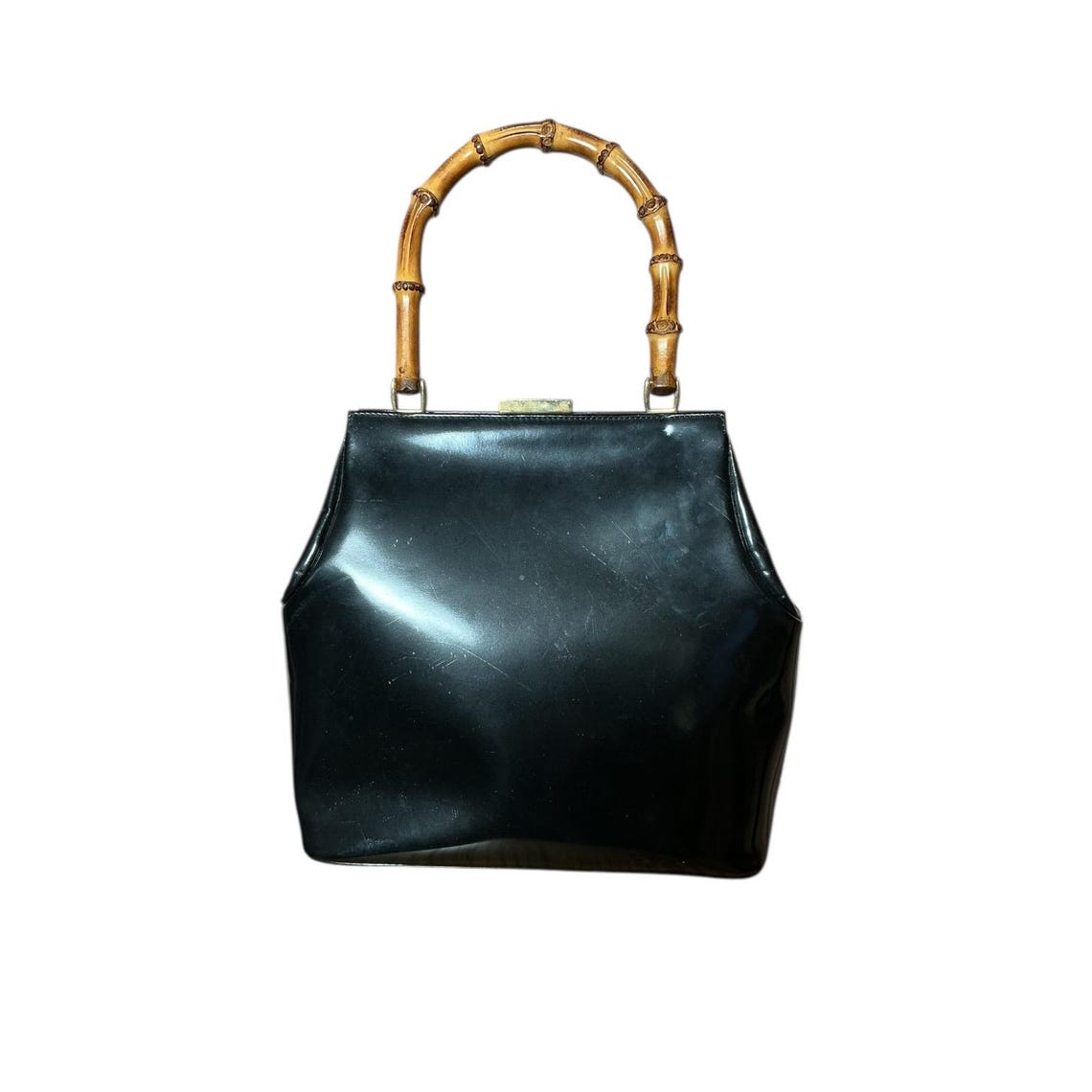 Vintage 90s Y2K Gucci Leather Bamboo Handle Frame Retro Handbag, photo 3 of 5
