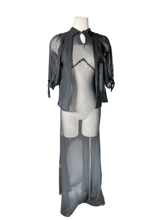 Vintage 1930s Black Sheer Maxi Dress & Cardigan Set Inspired Flapper Style S
