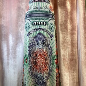 Vintage Y2K 90s Jean Paul Gaultier Soliel Maxi Mesh Currency Print Skirt Medium