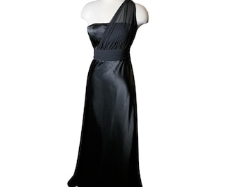 Vestido negro vintage de un solo hombro Bari Jay Y2K XS