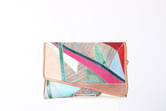 Vtg 1980s PATCHWORK LEATHER Abstract Art Suede Ove