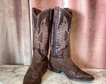 Vintage 1980’s Western Handcrafted Leather Bold Eagle Stitching Roackabilly RetroCowgirl Boots size 7