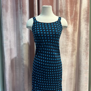 Y2K Silk Blue Polka Dot Ruffled Hem Midi Slip Dress