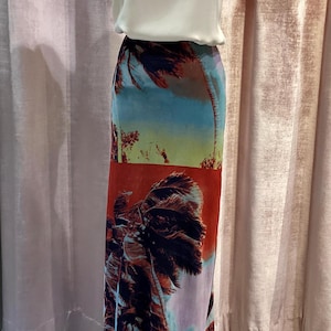 Vintage Y2K Jean Paul Gaultier Soliel Mesh Palm Tree Maxi Skirt Medium
