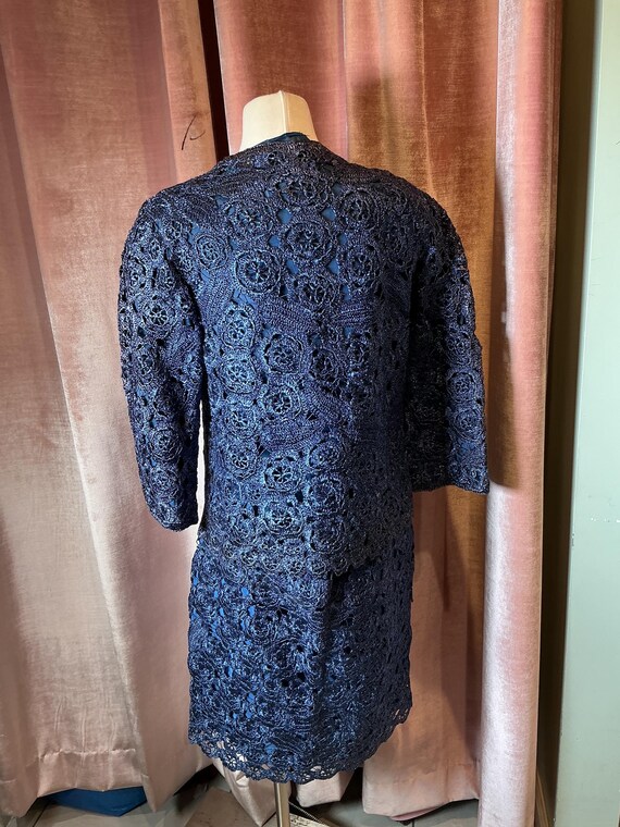 Vintage 60’s Italian raffia straw navy blue jacke… - image 4