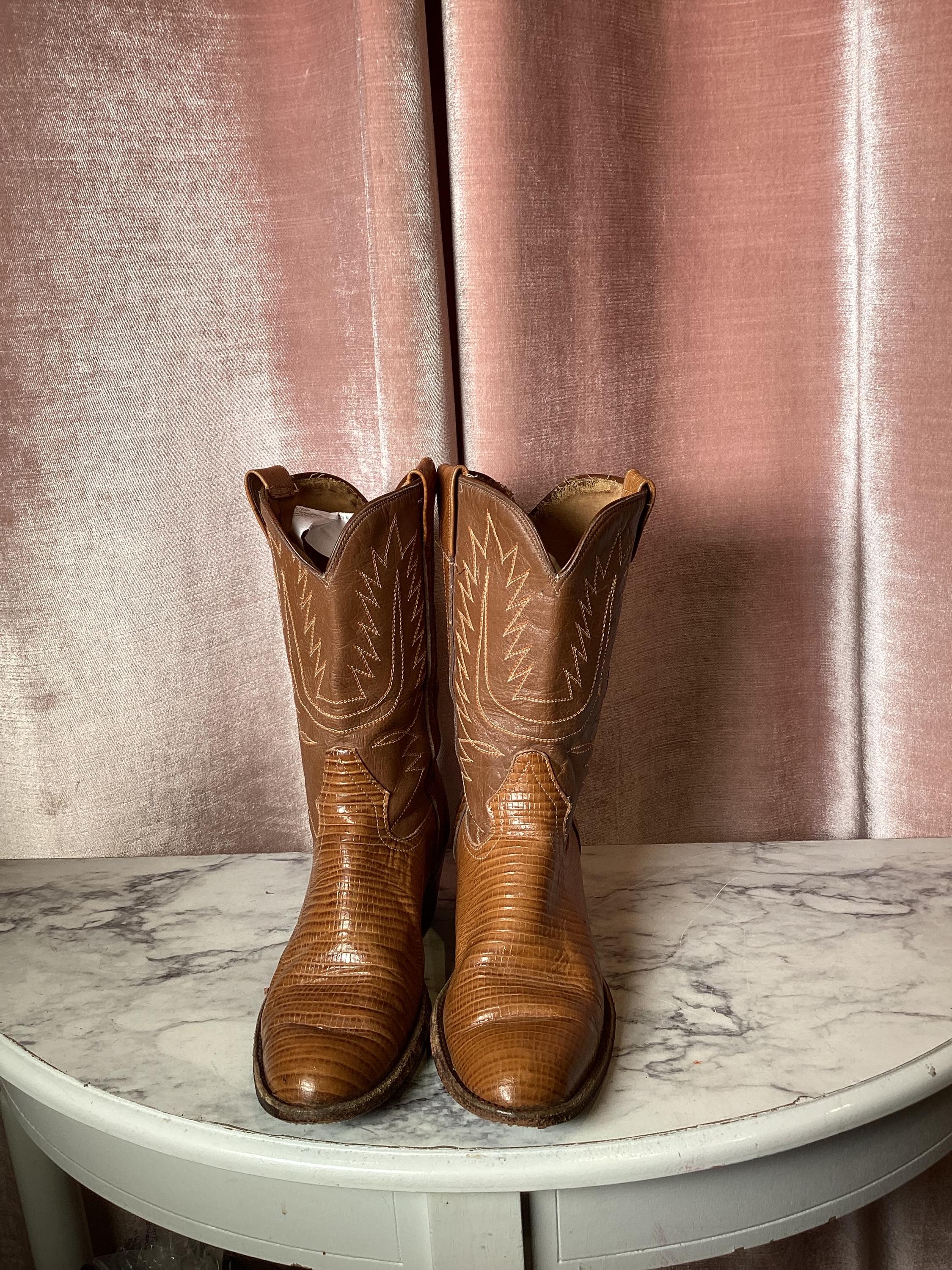 Vintage 80s Lizard Leather Embossed Cowboy Boots 6.5 - Etsy