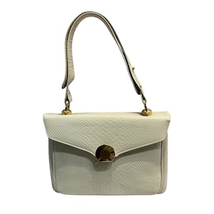 Vintage 1950er Jahre geprägte Schlangenhaut Leder Top Griff Creme Mini Box Tasche