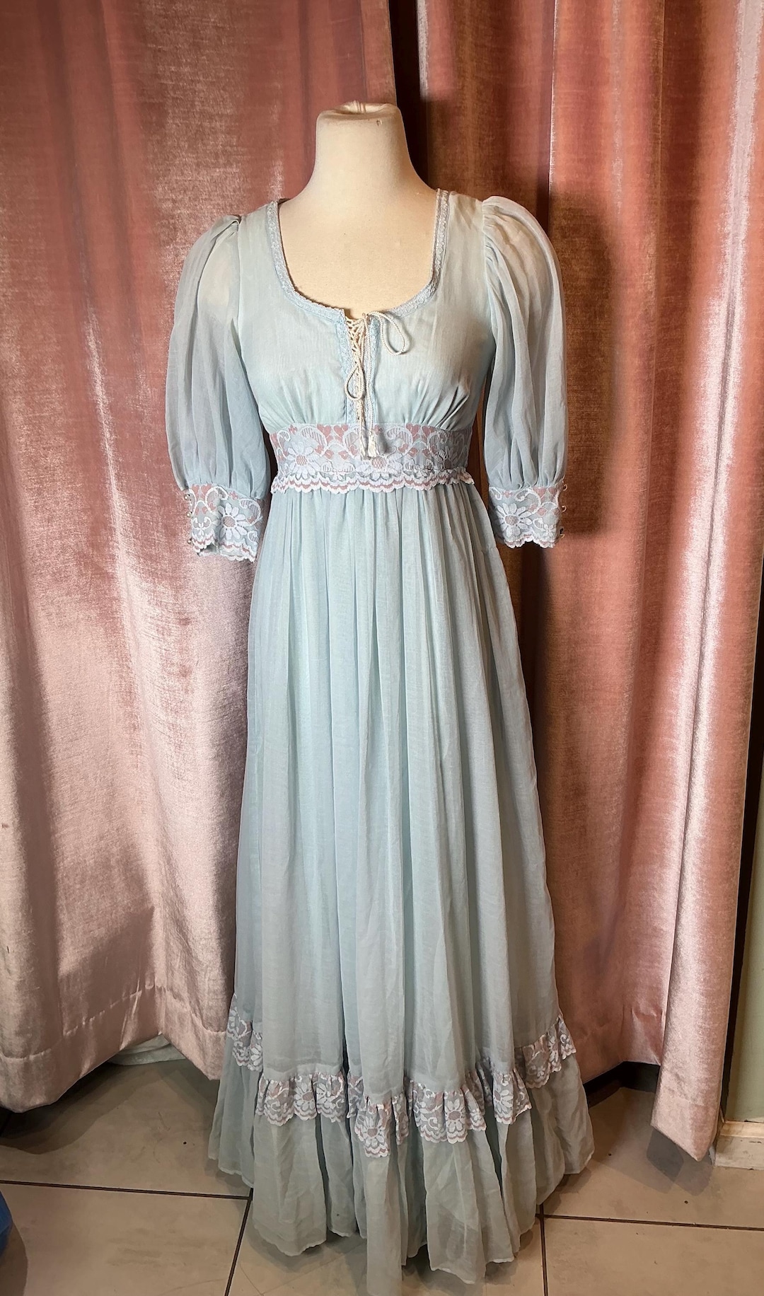 Vintage 70s Gunne Sax Prairie Dress: Light Blue Lace Trim Cottagecore ...