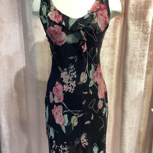 Vintage Y2K Lapiz Silk Floral Midi Bias Cut Slip Dress