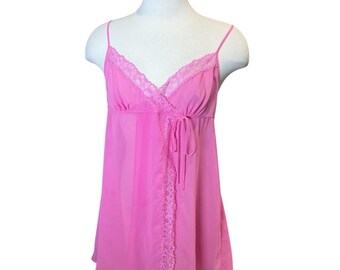Vintage Y2K Victoria’s Secret Lace Trim Polyester Peplum Cami Nightie M