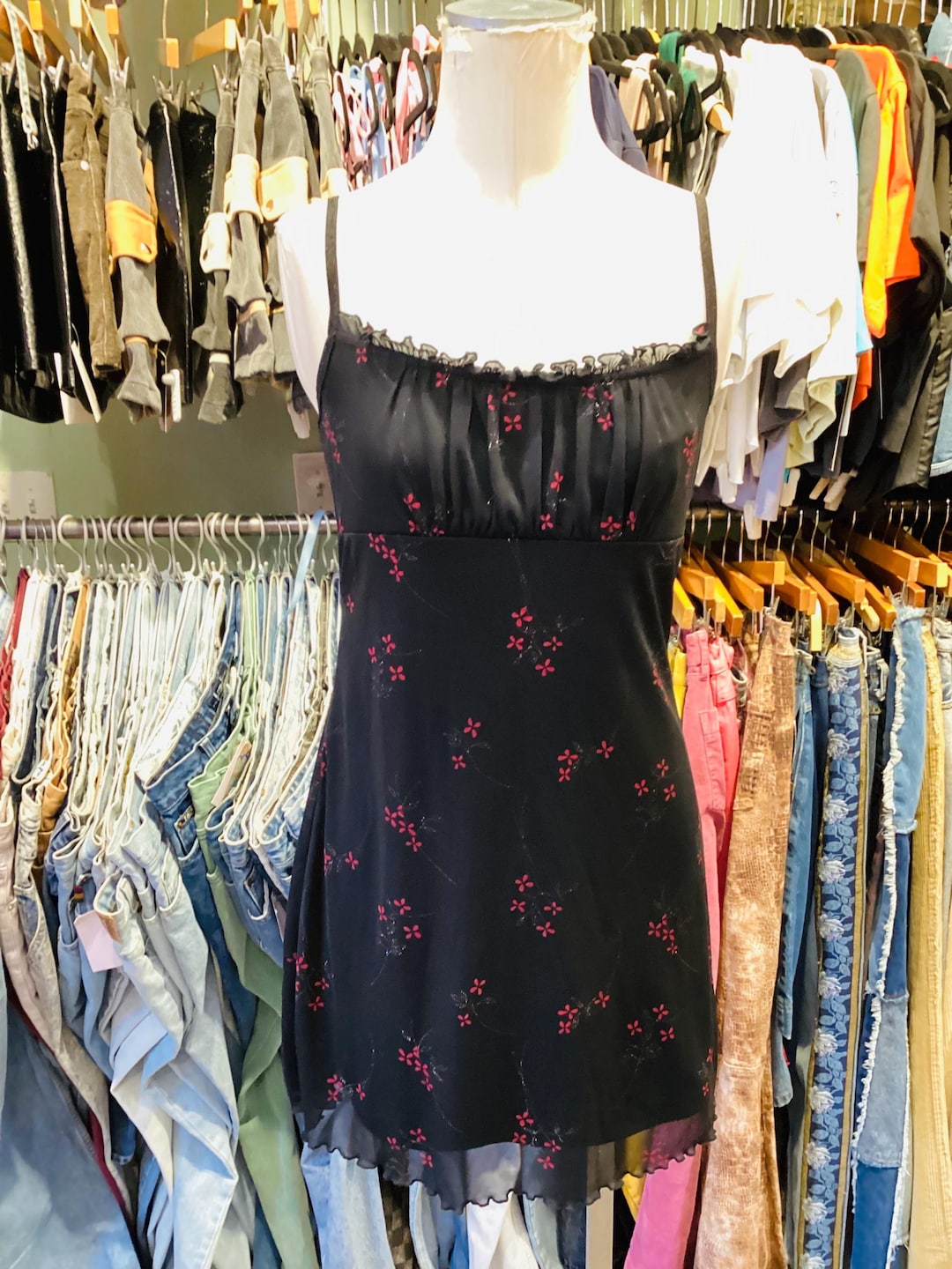Vintage 90s Floral Jacquard Blue Party Dress