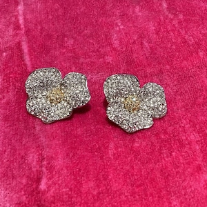 Vintage silver crystal Flower clip on Earrings by Kenneth Jay Lane (KJL)