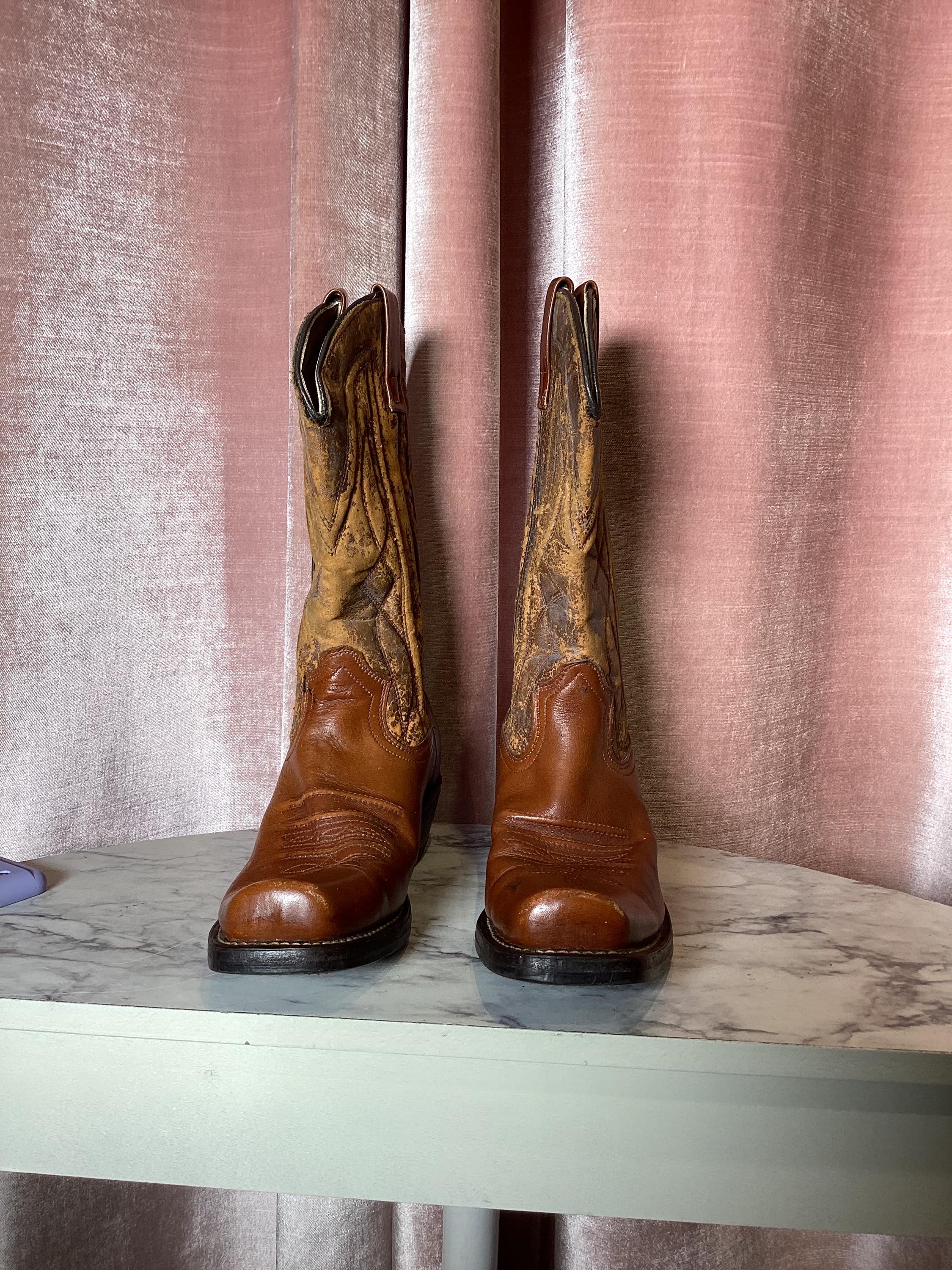 Vintage 1990 Murga Custom Cowboy Boots Python Flame Inlay Signed Rare Western Vintage 1997 Laredo Snakeskin Western Cowboy Boots Men main image 3