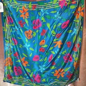 Vintage 80s Liz Claiborne Vibrant Blue Floral Square silk Scarf