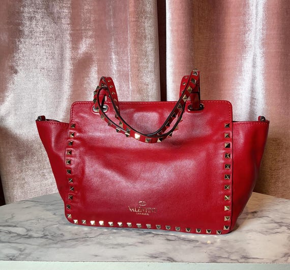 Vintage Valentino Red Leather Rock Stud Tote Crossbody Bag - Etsy
