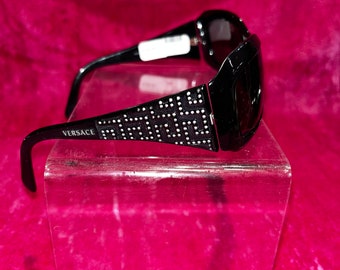 Vintage Y2K Versace Rhinestone Emblem Black Sunglasses - Etsy