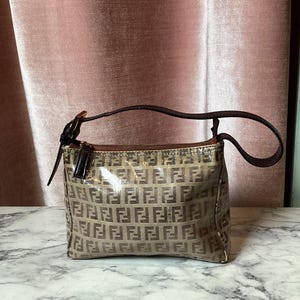 Vintage Y2K Fendi Zucca FF Logo vinyl Coated leather shoulder bag