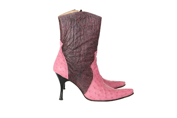 Vintage 80s Pink Leather Cowboy Boots | Heeled Wes