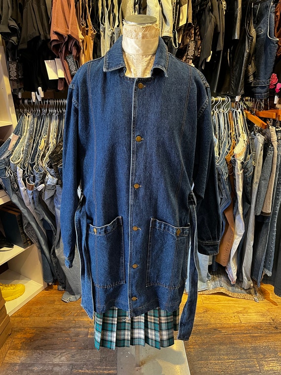Vintage y2k oversized belted denim jacket - image 2