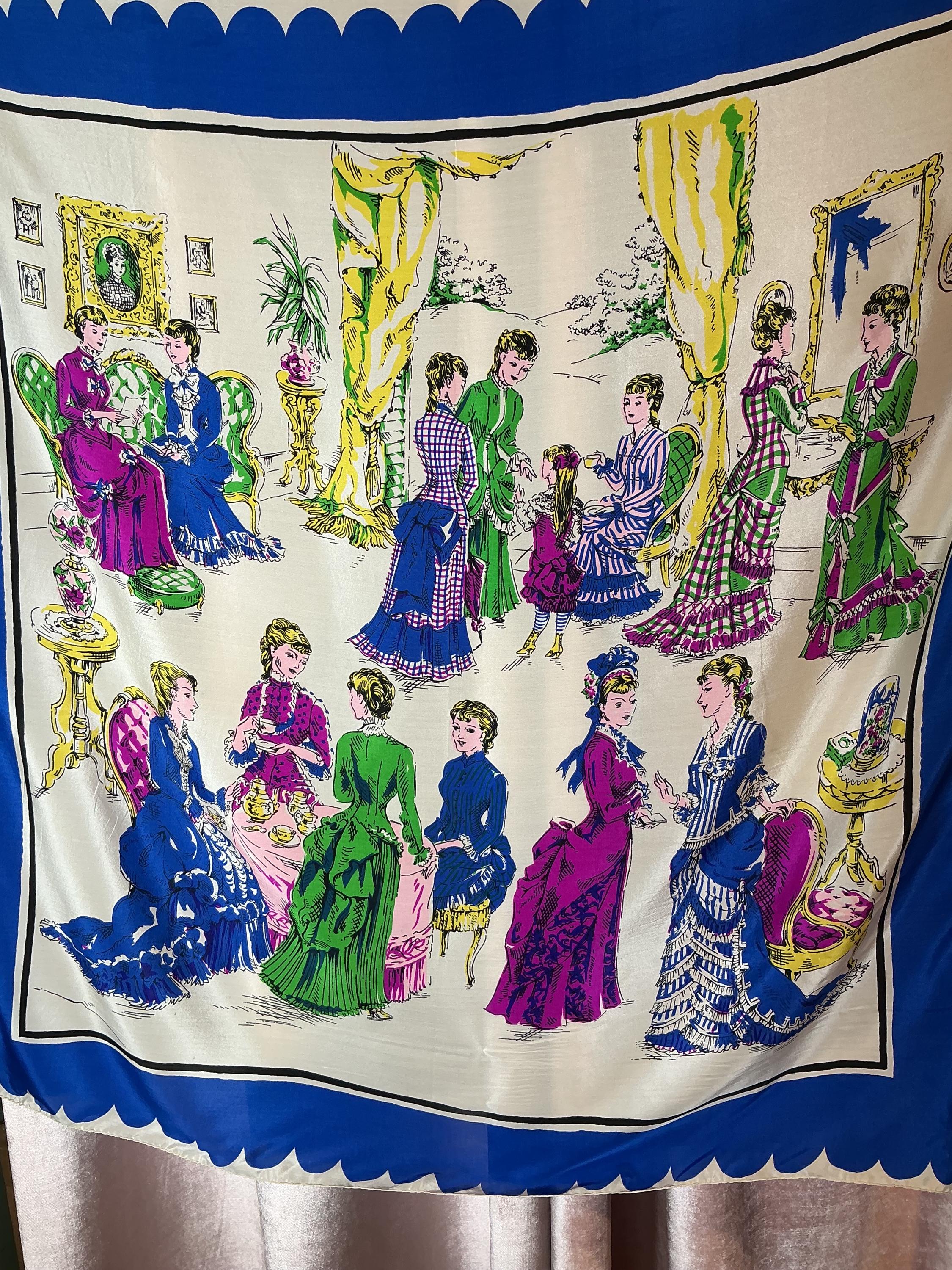 Vintage Y2K Victorian Ladies Elegant Historical Fashion Scene Silk