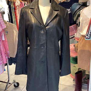 Vintage Y2K Leather Midi Jacket with Faux Fur Lining Size M